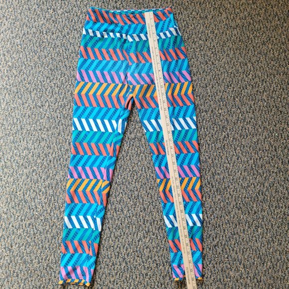 OS LuLaRoe Soft Stretchy Leggings Blue Pink Yellow Abstract Print One Size - Picture 7 of 8